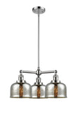 3-Light 22" Brushed Satin Nickel Chandelier - Silver Plated Mercury Large Bell Glass LED