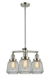 207-PN-G142 3-Light 24" Polished Nickel Chandelier - Clear Chatham Glass - LED Bulb - Dimmensions: 24 x 24 x 15<br>Minimum Height : 21.875<br>Maximum Height : 45.875 - Sloped Ceiling Compatible: Yes