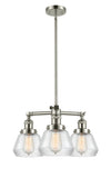 207-PN-G172 3-Light 22" Polished Nickel Chandelier - Clear Fulton Glass - LED Bulb - Dimmensions: 22 x 22 x 13<br>Minimum Height : 20.375<br>Maximum Height : 44.375 - Sloped Ceiling Compatible: Yes