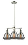 207-PN-G173 3-Light 22" Polished Nickel Chandelier - Plated Smoke Fulton Glass - LED Bulb - Dimmensions: 22 x 22 x 13<br>Minimum Height : 20.375<br>Maximum Height : 44.375 - Sloped Ceiling Compatible: Yes