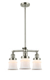 207-PN-G181S 3-Light 18" Polished Nickel Chandelier - Matte White Small Canton Glass - LED Bulb - Dimmensions: 18 x 18 x 13<br>Minimum Height : 20.625<br>Maximum Height : 44.625 - Sloped Ceiling Compatible: Yes
