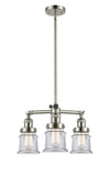 207-PN-G182S 3-Light 18" Polished Nickel Chandelier - Clear Small Canton Glass - LED Bulb - Dimmensions: 18 x 18 x 13<br>Minimum Height : 20.625<br>Maximum Height : 44.625 - Sloped Ceiling Compatible: Yes
