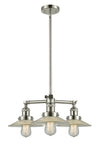 207-PN-G2 3-Light 21.625" Polished Nickel Chandelier - Clear Halophane Glass - LED Bulb - Dimmensions: 21.625 x 21.625 x 8<br>Minimum Height : 17.125<br>Maximum Height : 41.125 - Sloped Ceiling Compatible: Yes