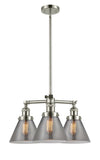 3-Light 22" Brushed Satin Nickel Chandelier - Plated Smoke Large Cone Glass LED