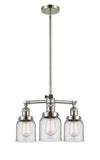 207-PN-G52 3-Light 19" Polished Nickel Chandelier - Clear Small Bell Glass - LED Bulb - Dimmensions: 19 x 19 x 11<br>Minimum Height : 20.875<br>Maximum Height : 44.875 - Sloped Ceiling Compatible: Yes