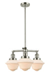 207-PN-G531 3-Light 20" Polished Nickel Chandelier - Matte White Cased Small Oxford Glass - LED Bulb - Dimmensions: 20 x 20 x 10<br>Minimum Height : 20.875<br>Maximum Height : 44.875 - Sloped Ceiling Compatible: Yes