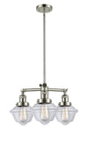 207-PN-G532 3-Light 20" Polished Nickel Chandelier - Clear Small Oxford Glass - LED Bulb - Dimmensions: 20 x 20 x 10<br>Minimum Height : 20.875<br>Maximum Height : 44.875 - Sloped Ceiling Compatible: Yes
