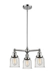 207-PN-G54 3-Light 19" Polished Nickel Chandelier - Seedy Small Bell Glass - LED Bulb - Dimmensions: 19 x 19 x 11<br>Minimum Height : 20.875<br>Maximum Height : 44.875 - Sloped Ceiling Compatible: Yes