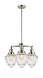 207-PN-G664-7 3-Light 20" Polished Nickel Chandelier - Seedy Small Bullet Glass - LED Bulb - Dimmensions: 20 x 20 x 17<br>Minimum Height : 26<br>Maximum Height : 50 - Sloped Ceiling Compatible: Yes