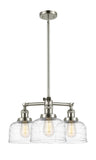 207-PN-G713 3-Light 22" Polished Nickel Chandelier - Clear Deco Swirl Large Bell Glass - LED Bulb - Dimmensions: 22 x 22 x 11<br>Minimum Height : 20.875<br>Maximum Height : 44.875 - Sloped Ceiling Compatible: Yes
