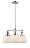 207-PN-G71 3-Light 22" Polished Nickel Chandelier - Matte White Cased Large Bell Glass - LED Bulb - Dimmensions: 22 x 22 x 11<br>Minimum Height : 20.875<br>Maximum Height : 44.875 - Sloped Ceiling Compatible: Yes
