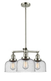 3-Light 22" Brushed Satin Nickel Chandelier - Seedy Large Bell Glass LED