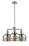 207-PN-G78 3-Light 22" Polished Nickel Chandelier - Silver Plated Mercury Large Bell Glass - LED Bulb - Dimmensions: 22 x 22 x 11<br>Minimum Height : 20.875<br>Maximum Height : 44.875 - Sloped Ceiling Compatible: Yes