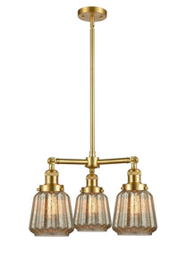207-AB-G146 3-Light 24" Antique Brass Chandelier - Mercury Plated Chatham Glass - LED Bulb - Dimmensions: 24 x 24 x 15<br>Minimum Height : 23.125<br>Maximum Height : 47.125 - Sloped Ceiling Compatible: Yes