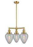 207-SG-G165 3-Light 26" Satin Gold Chandelier - Clear Crackle Geneseo Glass - LED Bulb - Dimmensions: 26 x 26 x 16<br>Minimum Height : 23.875<br>Maximum Height : 47.875 - Sloped Ceiling Compatible: Yes