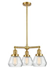 207-SG-G172 3-Light 22" Satin Gold Chandelier - Clear Fulton Glass - LED Bulb - Dimmensions: 22 x 22 x 13<br>Minimum Height : 20.375<br>Maximum Height : 44.375 - Sloped Ceiling Compatible: Yes