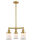 207-SG-G181S 3-Light 18" Satin Gold Chandelier - Matte White Small Canton Glass - LED Bulb - Dimmensions: 18 x 18 x 13<br>Minimum Height : 20.625<br>Maximum Height : 44.625 - Sloped Ceiling Compatible: Yes