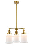 207-SG-G181 3-Light 18" Satin Gold Chandelier - Matte White Canton Glass - LED Bulb - Dimmensions: 18 x 18 x 13<br>Minimum Height : 22.375<br>Maximum Height : 46.375 - Sloped Ceiling Compatible: Yes