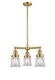 207-SG-G182S 3-Light 18" Satin Gold Chandelier - Clear Small Canton Glass - LED Bulb - Dimmensions: 18 x 18 x 13<br>Minimum Height : 20.625<br>Maximum Height : 44.625 - Sloped Ceiling Compatible: Yes
