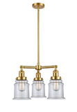207-SG-G182 3-Light 18" Satin Gold Chandelier - Clear Canton Glass - LED Bulb - Dimmensions: 18 x 18 x 13<br>Minimum Height : 22.375<br>Maximum Height : 46.375 - Sloped Ceiling Compatible: Yes