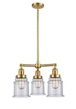 207-SG-G184 3-Light 18" Satin Gold Chandelier - Seedy Canton Glass - LED Bulb - Dimmensions: 18 x 18 x 13<br>Minimum Height : 22.375<br>Maximum Height : 46.375 - Sloped Ceiling Compatible: Yes