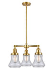 207-SG-G194 3-Light 18" Satin Gold Chandelier - Seedy Bellmont Glass - LED Bulb - Dimmensions: 18 x 18 x 13<br>Minimum Height : 21.375<br>Maximum Height : 45.375 - Sloped Ceiling Compatible: Yes
