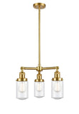 207-SG-G314 3-Light 17" Satin Gold Chandelier - Seedy Dover Glass - LED Bulb - Dimmensions: 17 x 17 x 10.75<br>Minimum Height : 21.625<br>Maximum Height : 45.625 - Sloped Ceiling Compatible: Yes