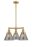 3-Light 22" Brushed Satin Nickel Chandelier - Plated Smoke Large Cone Glass LED