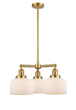 Satin Gold Large Bell 3 Light Chandelier  - Matte White Cased Large Bell Glass - Vintage Dimmable Bulb Included