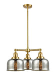 207-SG-G78 3-Light 22" Satin Gold Chandelier - Silver Plated Mercury Large Bell Glass - LED Bulb - Dimmensions: 22 x 22 x 11<br>Minimum Height : 20.875<br>Maximum Height : 44.875 - Sloped Ceiling Compatible: Yes