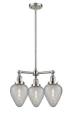 207-SN-G165 3-Light 26" Brushed Satin Nickel Chandelier - Clear Crackle Geneseo Glass - LED Bulb - Dimmensions: 26 x 26 x 16<br>Minimum Height : 23.875<br>Maximum Height : 47.875 - Sloped Ceiling Compatible: Yes