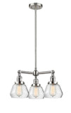 207-SN-G172 3-Light 22" Brushed Satin Nickel Chandelier - Clear Fulton Glass - LED Bulb - Dimmensions: 22 x 22 x 13<br>Minimum Height : 20.375<br>Maximum Height : 44.375 - Sloped Ceiling Compatible: Yes