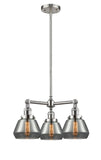 207-SN-G173 3-Light 22" Brushed Satin Nickel Chandelier - Plated Smoke Fulton Glass - LED Bulb - Dimmensions: 22 x 22 x 13<br>Minimum Height : 20.375<br>Maximum Height : 44.375 - Sloped Ceiling Compatible: Yes