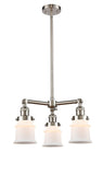 207-SN-G181S 3-Light 18" Brushed Satin Nickel Chandelier - Matte White Small Canton Glass - LED Bulb - Dimmensions: 18 x 18 x 13<br>Minimum Height : 20.625<br>Maximum Height : 44.625 - Sloped Ceiling Compatible: Yes