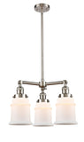 207-SN-G181 3-Light 18" Brushed Satin Nickel Chandelier - Matte White Canton Glass - LED Bulb - Dimmensions: 18 x 18 x 13<br>Minimum Height : 22.375<br>Maximum Height : 46.375 - Sloped Ceiling Compatible: Yes