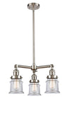 207-SN-G182S 3-Light 18" Brushed Satin Nickel Chandelier - Clear Small Canton Glass - LED Bulb - Dimmensions: 18 x 18 x 13<br>Minimum Height : 20.625<br>Maximum Height : 44.625 - Sloped Ceiling Compatible: Yes