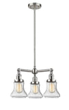207-SN-G194 3-Light 18" Brushed Satin Nickel Chandelier - Seedy Bellmont Glass - LED Bulb - Dimmensions: 18 x 18 x 13<br>Minimum Height : 21.375<br>Maximum Height : 45.375 - Sloped Ceiling Compatible: Yes