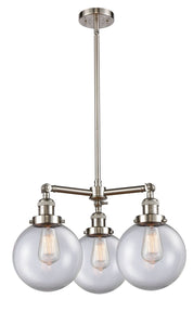 3-Light 22" Beacon Chandelier - Globe-Orb Clear Glass - Choice of Finish And Incandesent Or LED Bulbs