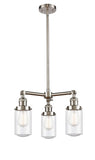 207-SN-G314 3-Light 17" Brushed Satin Nickel Chandelier - Seedy Dover Glass - LED Bulb - Dimmensions: 17 x 17 x 10.75<br>Minimum Height : 21.625<br>Maximum Height : 45.625 - Sloped Ceiling Compatible: Yes