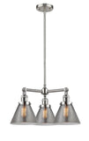 207-SN-G43 3-Light 22" Brushed Satin Nickel Chandelier - Plated Smoke Large Cone Glass - LED Bulb - Dimmensions: 22 x 22 x 13<br>Minimum Height : 21.125<br>Maximum Height : 45.125 - Sloped Ceiling Compatible: Yes