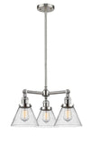207-SN-G44 3-Light 22" Brushed Satin Nickel Chandelier - Seedy Large Cone Glass - LED Bulb - Dimmensions: 22 x 22 x 13<br>Minimum Height : 21.125<br>Maximum Height : 45.125 - Sloped Ceiling Compatible: Yes