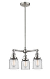 207-SN-G52 3-Light 19" Brushed Satin Nickel Chandelier - Clear Small Bell Glass - LED Bulb - Dimmensions: 19 x 19 x 11<br>Minimum Height : 20.875<br>Maximum Height : 44.875 - Sloped Ceiling Compatible: Yes