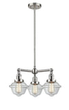207-SN-G532 3-Light 20" Brushed Satin Nickel Chandelier - Clear Small Oxford Glass - LED Bulb - Dimmensions: 20 x 20 x 10<br>Minimum Height : 20.875<br>Maximum Height : 44.875 - Sloped Ceiling Compatible: Yes