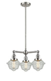 207-SN-G534 3-Light 20" Brushed Satin Nickel Chandelier - Seedy Small Oxford Glass - LED Bulb - Dimmensions: 20 x 20 x 10<br>Minimum Height : 20.875<br>Maximum Height : 44.875 - Sloped Ceiling Compatible: Yes