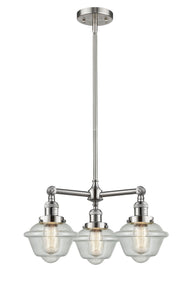 3-Light 20" Brushed Satin Nickel Chandelier - Seedy Small Oxford Glass LED