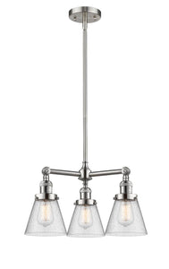 3-Light 19" Brushed Satin Nickel Chandelier - Seedy Small Cone Glass LED