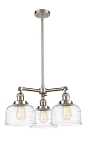 3-Light 22" Large Bell Chandelier - Bell-Urn Clear Deco Swirl Glass - Choice of Finish And Incandesent Or LED Bulbs