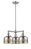 207-SN-G78 3-Light 22" Brushed Satin Nickel Chandelier - Silver Plated Mercury Large Bell Glass - LED Bulb - Dimmensions: 22 x 22 x 11<br>Minimum Height : 20.875<br>Maximum Height : 44.875 - Sloped Ceiling Compatible: Yes