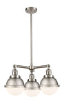 207-SN-HFS-61-SN 3-Light 20.375" Brushed Satin Nickel Chandelier - Matte White Hampden Glass - LED Bulb - Dimmensions: 20.375 x 20.375 x 12.25<br>Minimum Height : 21.25<br>Maximum Height : 45.25 - Sloped Ceiling Compatible: Yes