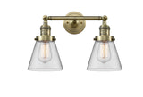 2-Light 16" Small Cone Bath Vanity Light - Clear Small Cone Glass - Choice of Finish And Incandesent Or LED Bulbs
